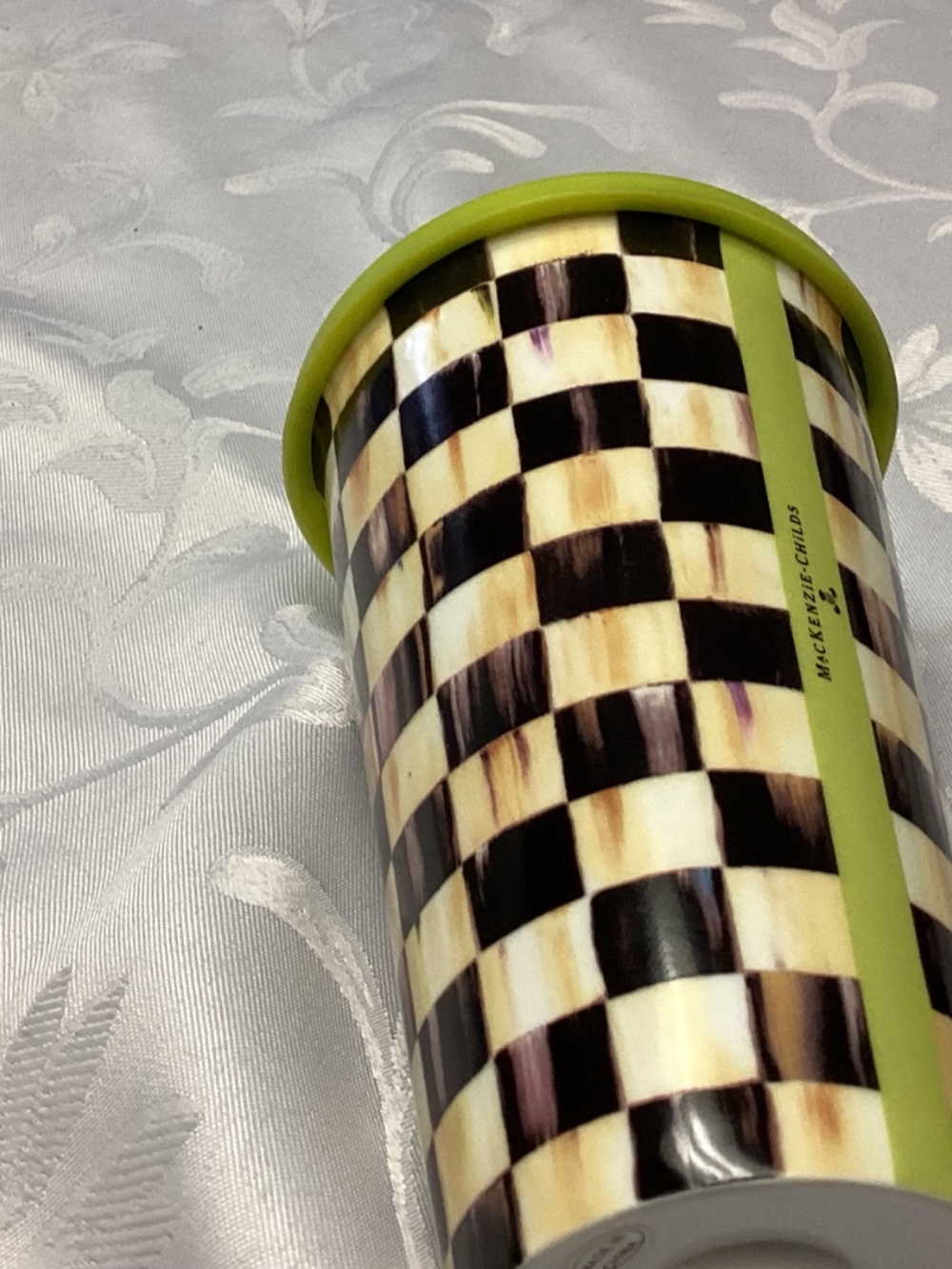 Mackenzie-Childs COURTLEY   CHECK Ceramic Travel Mug with Silicone Lid - Picture 2 of 8